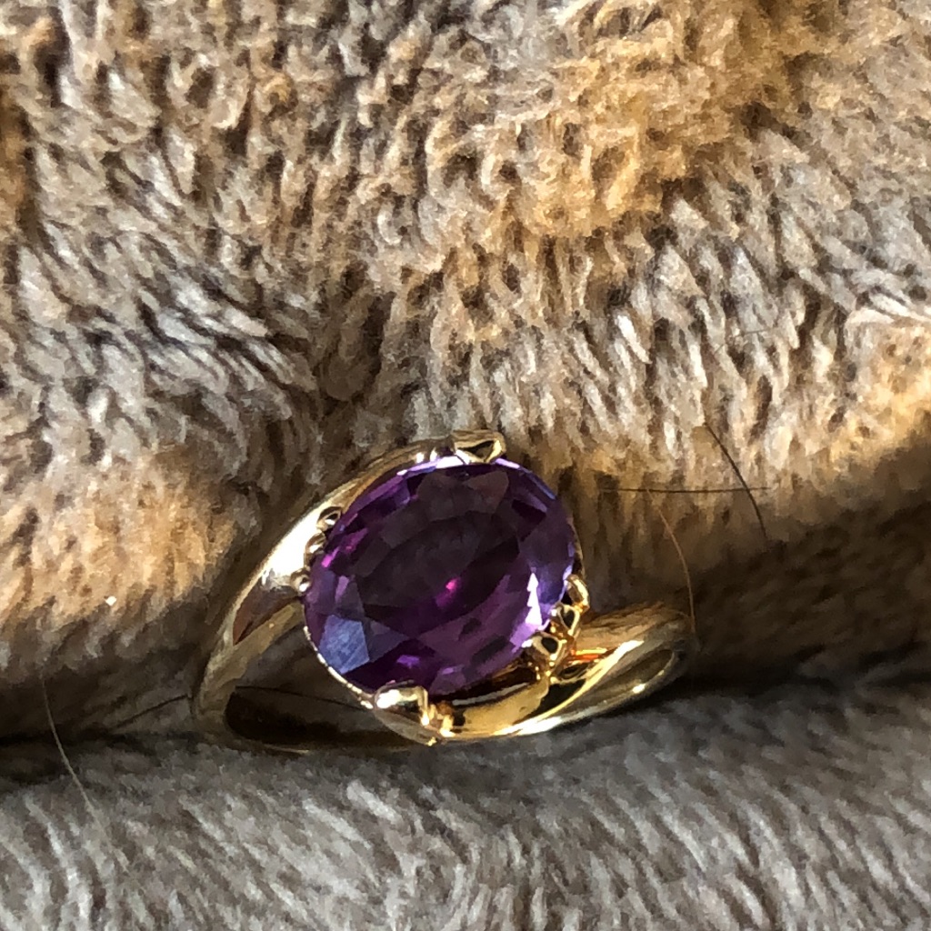 1970s 10k Solid Gold Amethyst Ring Size 6 Vintage Amethyst 10k Ring Nwt